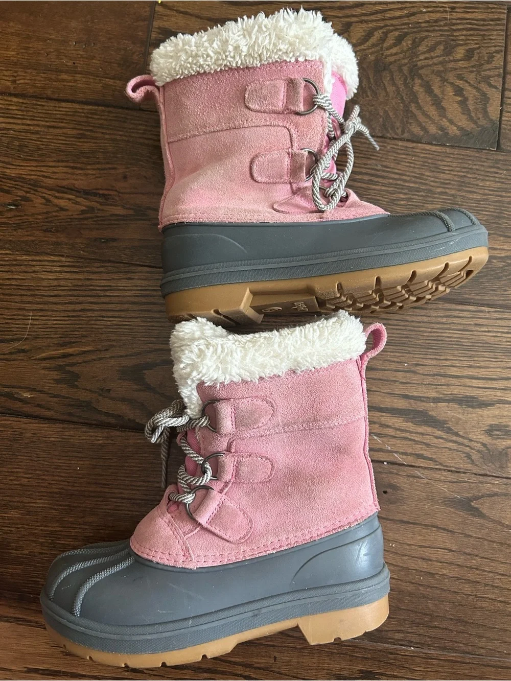 Kids Pink Winter Snow Boots with Faux Fur Trim